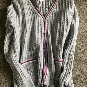 Cotton On Light Gray Cable Knit Cardigan with Pink Trim